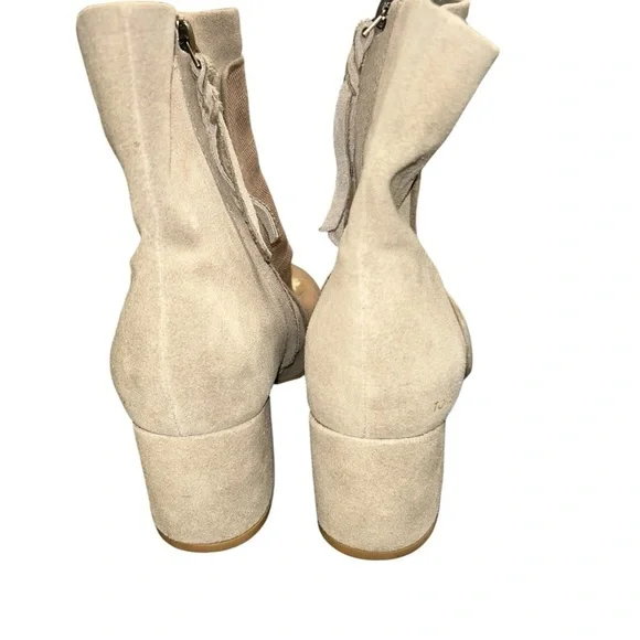 Toms Evie Floral Embroidered Suede Canvas Block Heel Boot Taupe Women's Size 7.5 - Picture 6 of 13